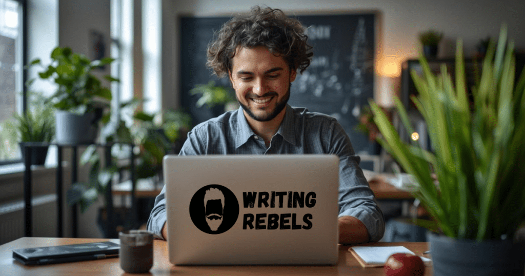 man typing on macbook
