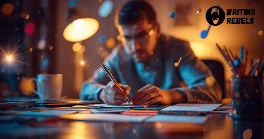 man writing with a pen